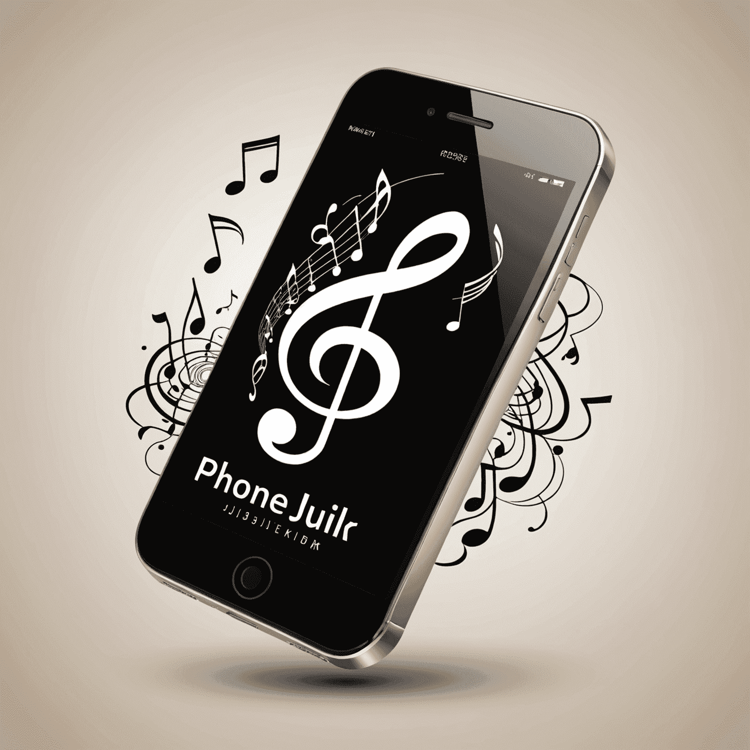 Phonejukir.com logo - A stylized mobile phone with musical notes