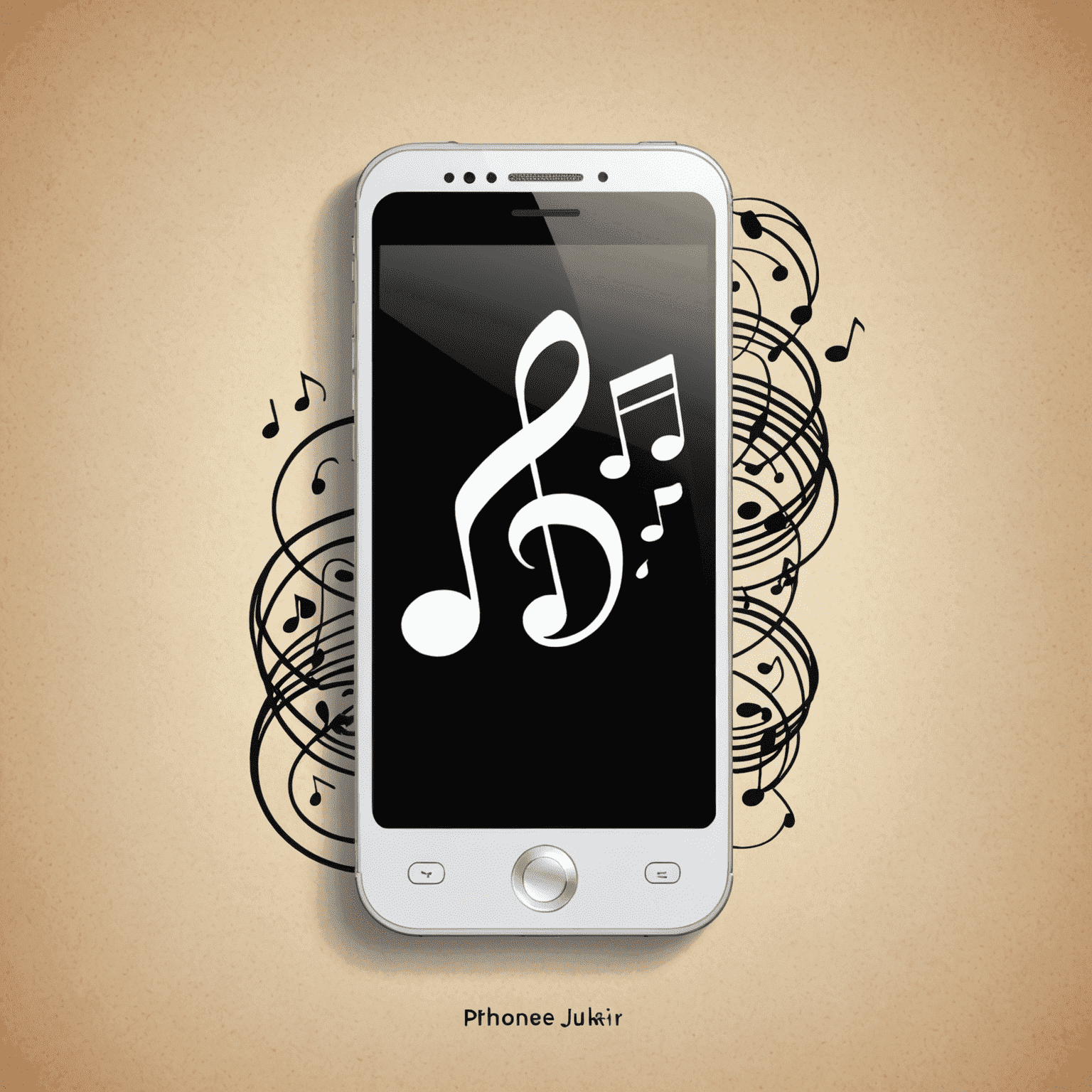 Phonejukir.com logo - A stylized mobile phone with musical notes