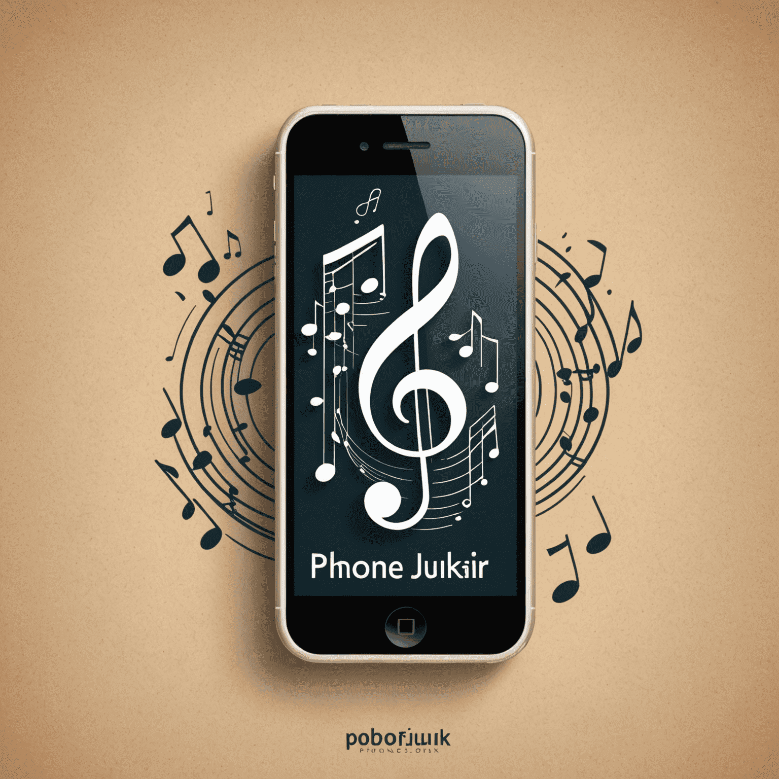 Phonejukir.com logo - A stylized mobile phone with musical notes