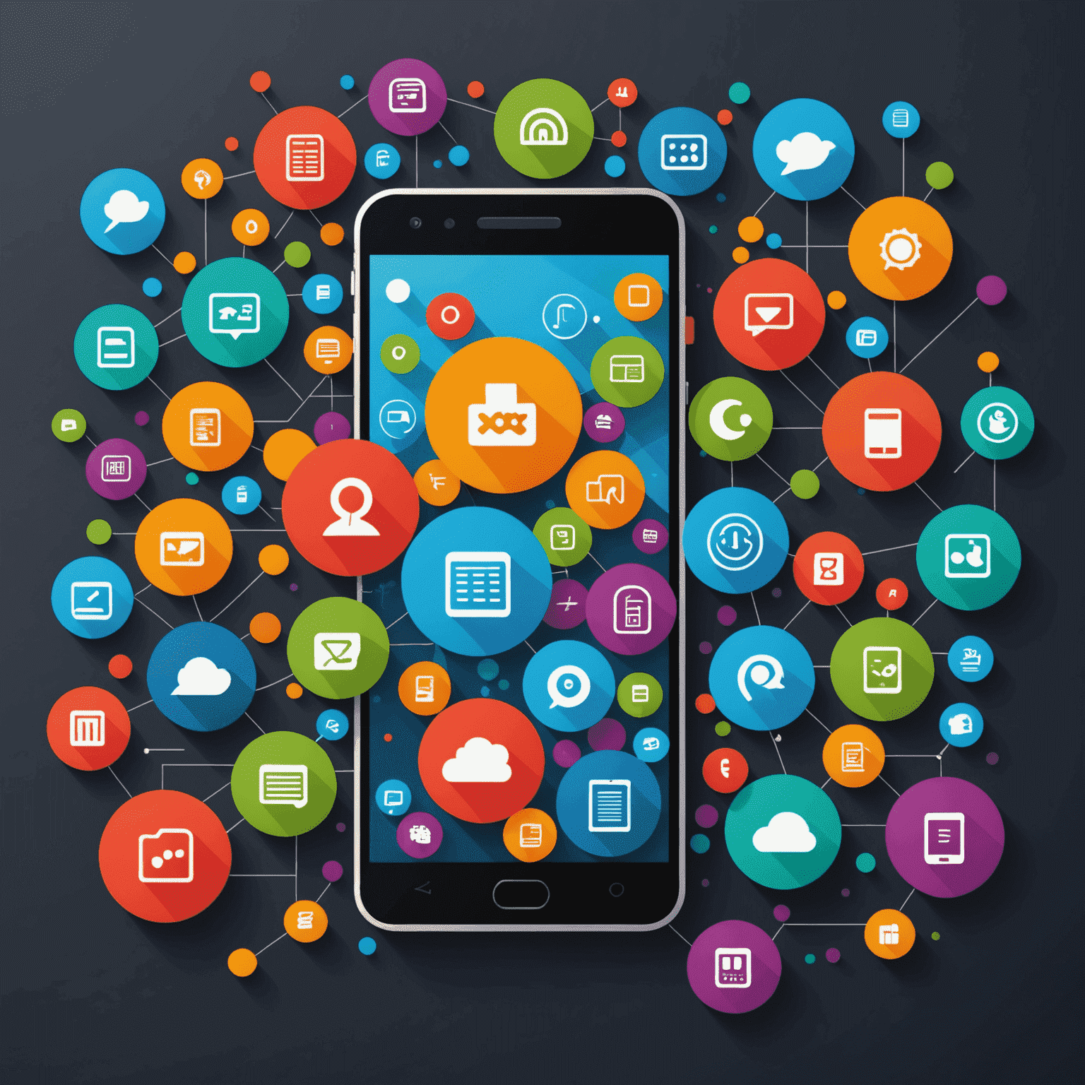 Colorful graphic showing various mobile plans with icons representing different features like data, calls, and texts