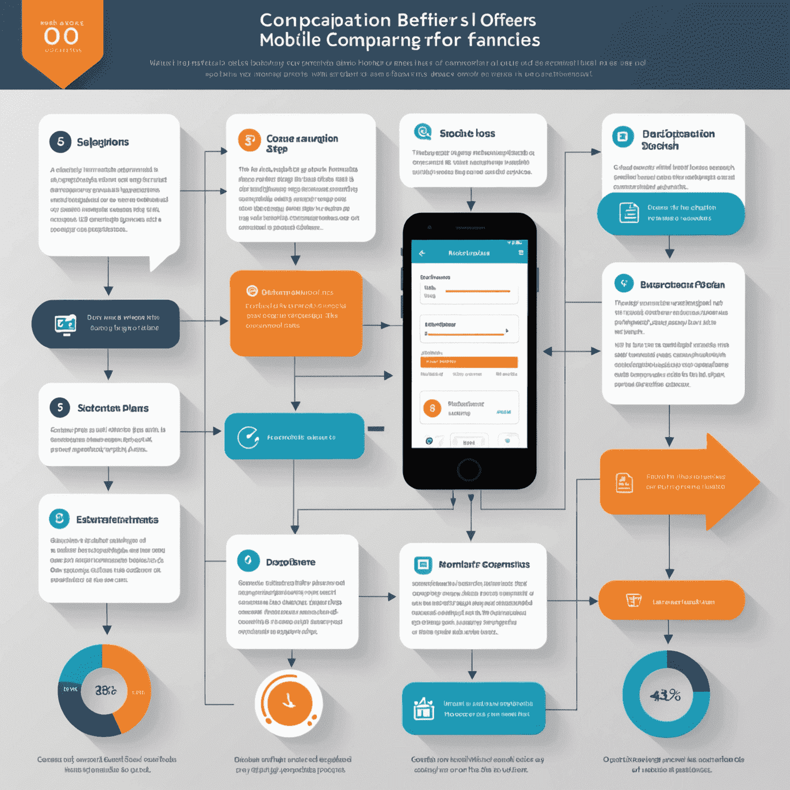 An infographic showing the step-by-step process of comparing mobile offers. The image displays icons representing input of preferences, analysis of plans, and presentation of results, with arrows connecting each step.